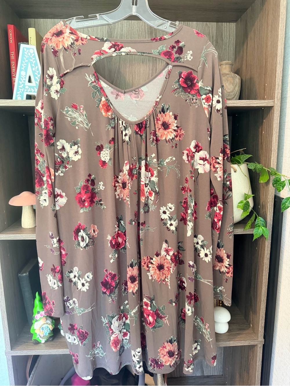 Floral Long Sleeve Swing Dress - Taupe Floral